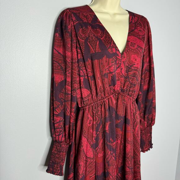 Kobi Halperin Cher Maureen V Neck  Printed Long Sleeves Midi Dress Dark Sz L - Picture 10 of 15